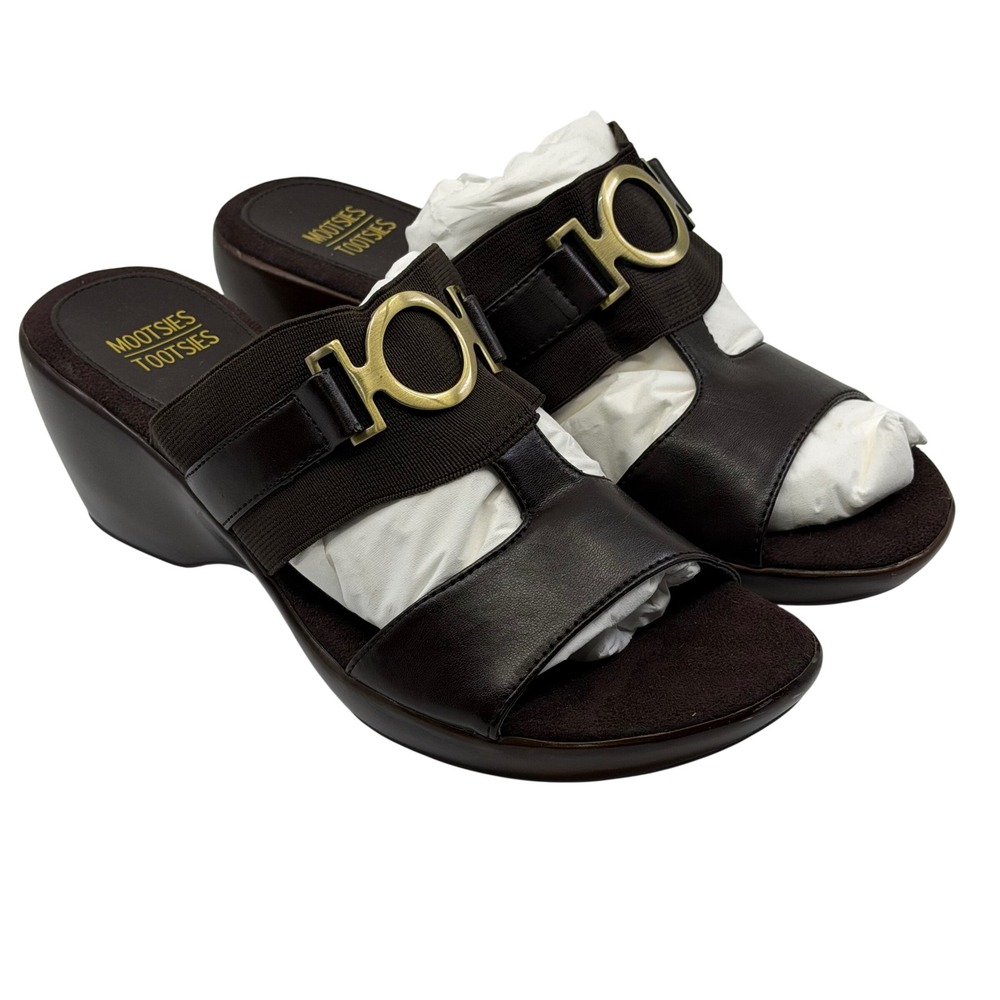 Mootsies‎ Tootsies Womens Dark Brown Wedge Mules Slide Sandals Size 7.5